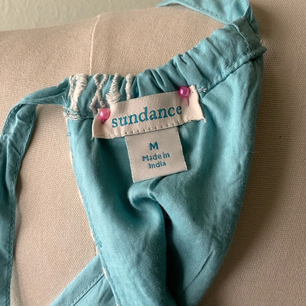 Sundance, seafoam color with embroidery accents. Sleeveless/Halter style top. - Picture 3 of 8